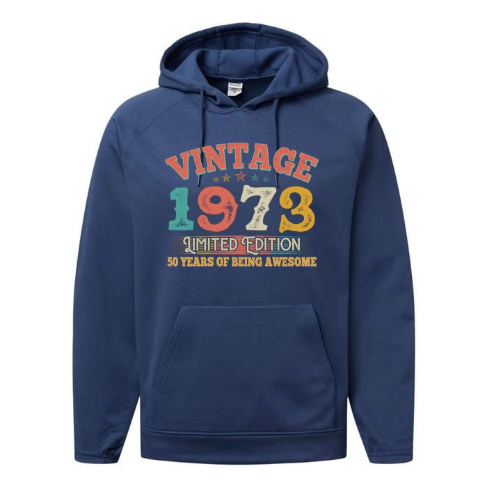 Vintage Limited Edition 1973 50 Years Of Being Awesome Birthday Performance Fleece Hoodie