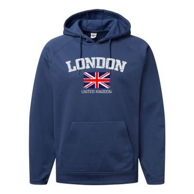 Vintage London England United Kingdom Souvenir Gift Performance Fleece Hoodie