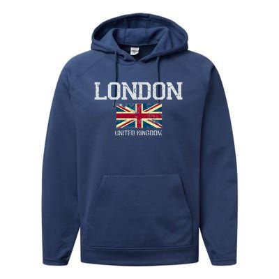 Vintage London England United Kingdom Souvenir Gift Cool Gift Performance Fleece Hoodie