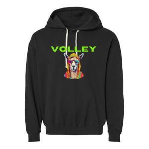 Volley Llama Funny Pickleball Garment-Dyed Fleece Hoodie