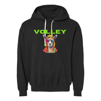 Volley Llama Funny Pickleball Garment-Dyed Fleece Hoodie