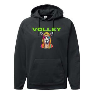 Volley Llama Funny Pickleball Performance Fleece Hoodie