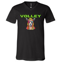 Volley Llama Funny Pickleball V-Neck T-Shirt