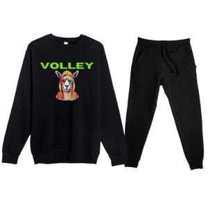 Volley Llama Funny Pickleball Premium Crewneck Sweatsuit Set