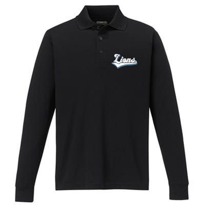 Vintage Lion Football Logo Performance Long Sleeve Polo