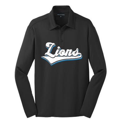 Vintage Lion Football Logo Silk Touch Performance Long Sleeve Polo