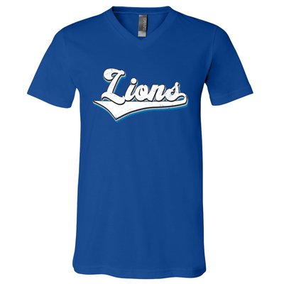 Vintage Lion Football Logo V-Neck T-Shirt