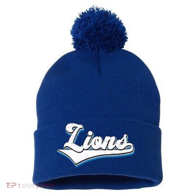 Vintage Lion Football Logo Pom Pom 12in Knit Beanie
