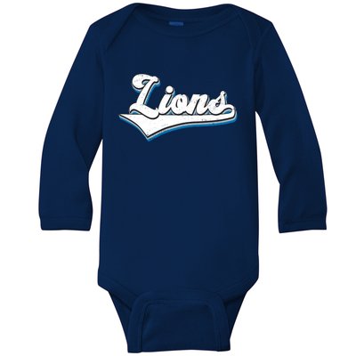 Vintage Lion Football Logo Baby Long Sleeve Bodysuit