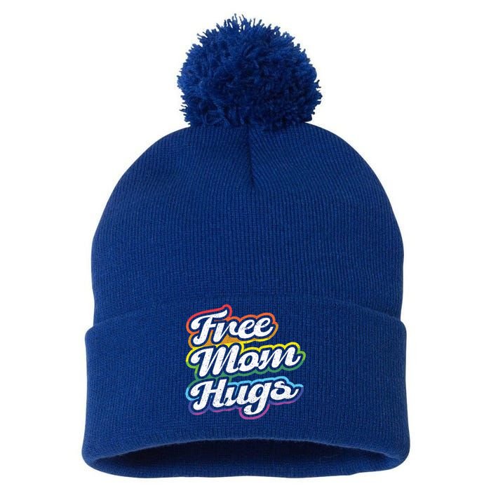 Vintage Lgbtq Free Mom Hugs Cool Gift Pom Pom 12in Knit Beanie