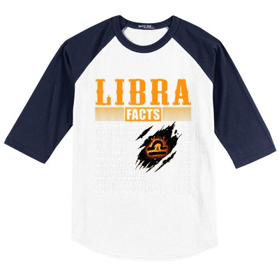 Vintage Libra Facts Funny Zodiac Sign Birthday Horoscope Meaningful Gift Baseball Sleeve Shirt