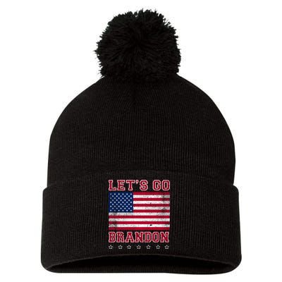 Vintage Let's Go Brandon American Flag Pom Pom 12in Knit Beanie