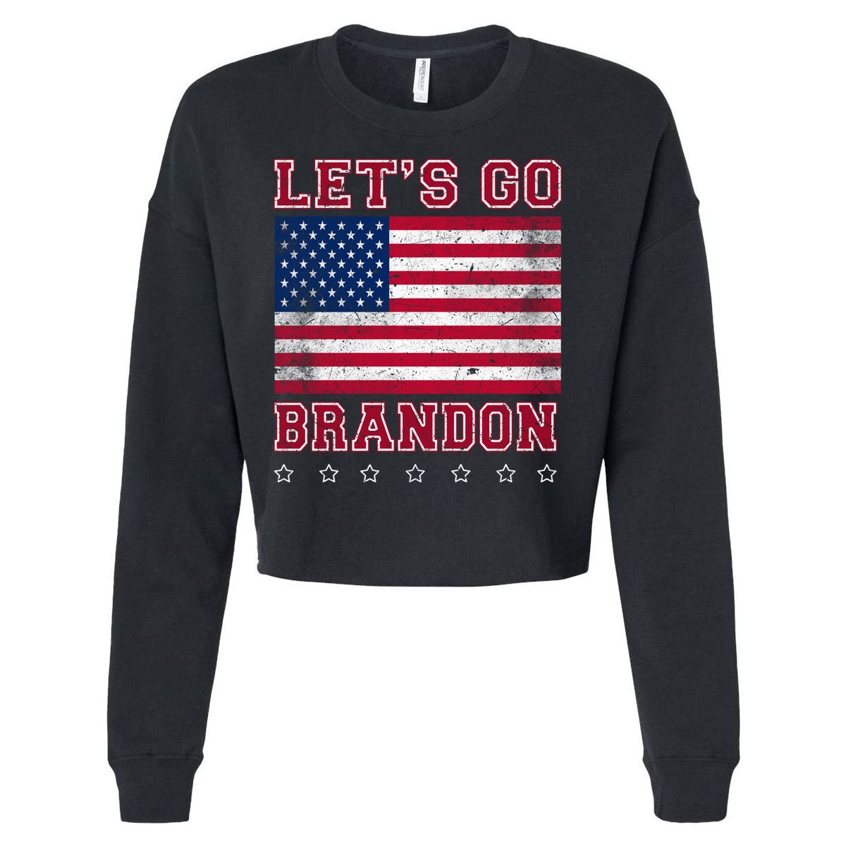Vintage Let's Go Brandon American Flag Cropped Pullover Crew