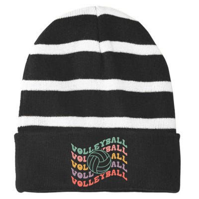 Volleyball Lovers Game Day Striped Beanie with Solid Band