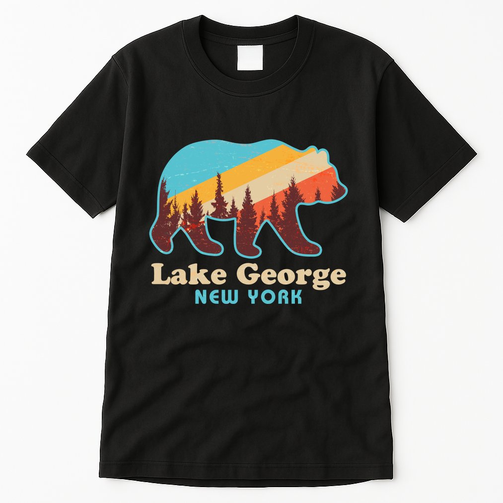 Vintage Lake George New York Forest Bear Tall T-Shirt