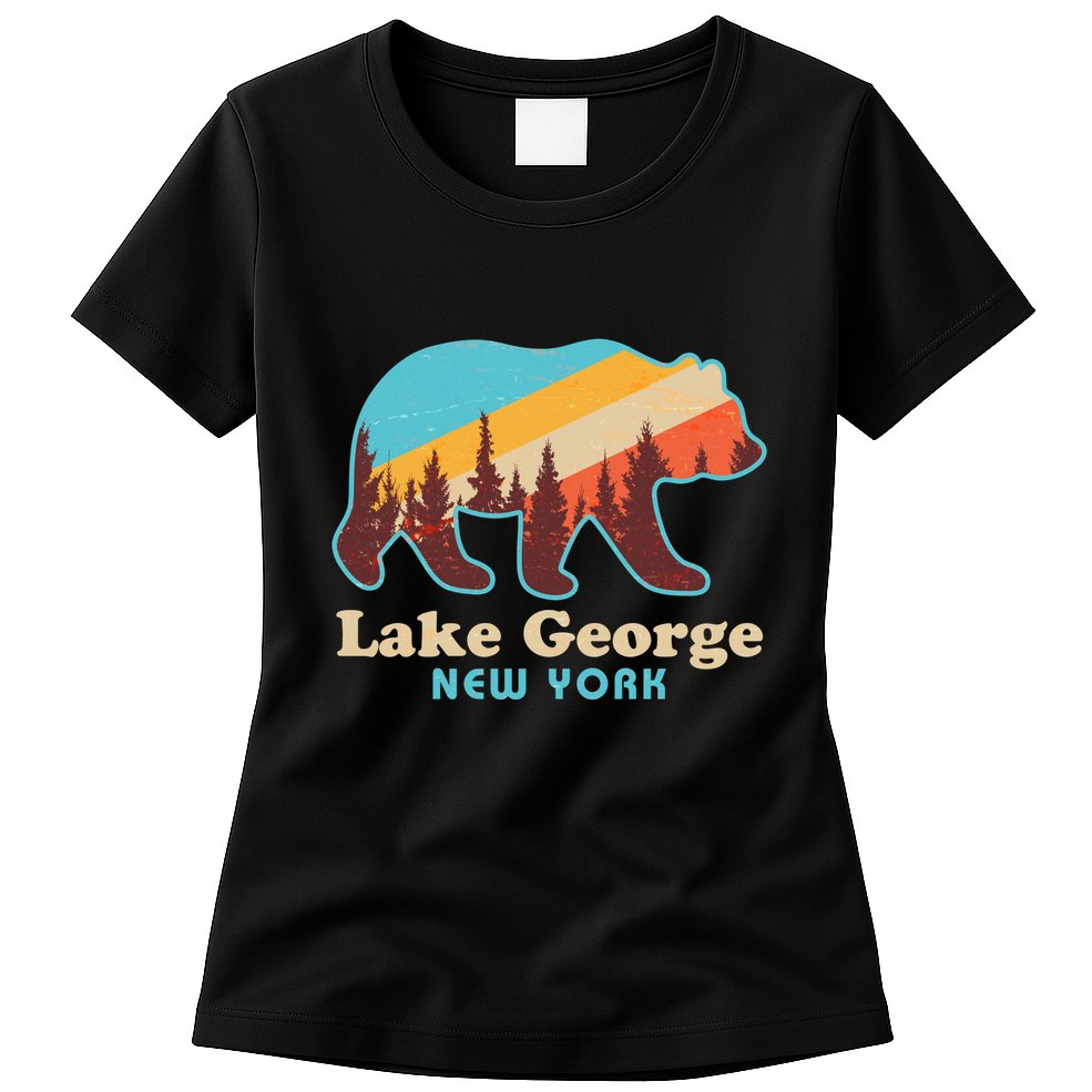 Vintage Lake George New York Forest Bear Womens T-Shirt