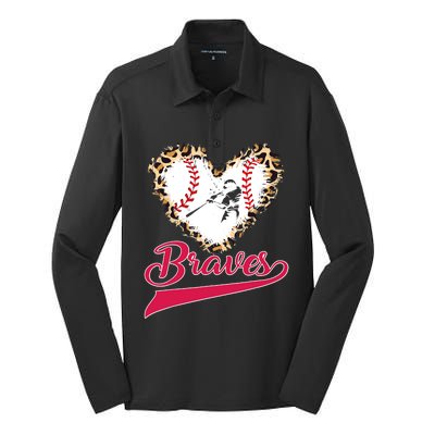 Vintage Leopard Hearts Brave Proud Strong Silk Touch Performance Long Sleeve Polo