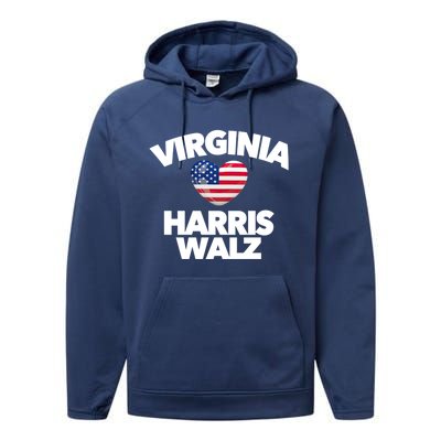 Virginia Loves Harris Walz America Vote Norfolk Richmond Va Gift Performance Fleece Hoodie