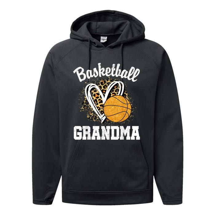 Vintage Leopard Heart Basketball Grandma Performance Fleece Hoodie