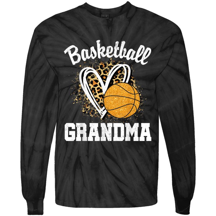 Vintage Leopard Heart Basketball Grandma Tie-Dye Long Sleeve Shirt