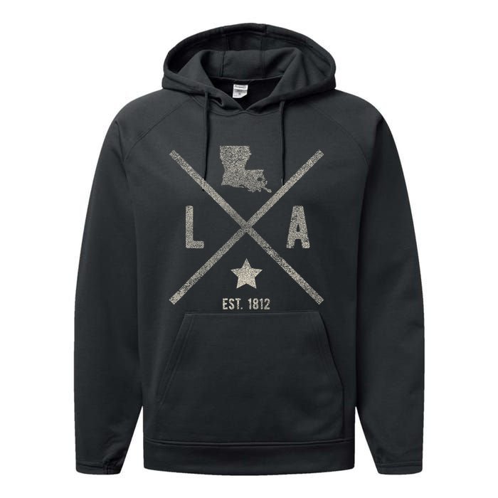 Vintage Louisiana Home State Outline La Map Silhouette Performance Fleece Hoodie