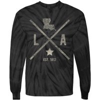 Vintage Louisiana Home State Outline La Map Silhouette Tie-Dye Long Sleeve Shirt