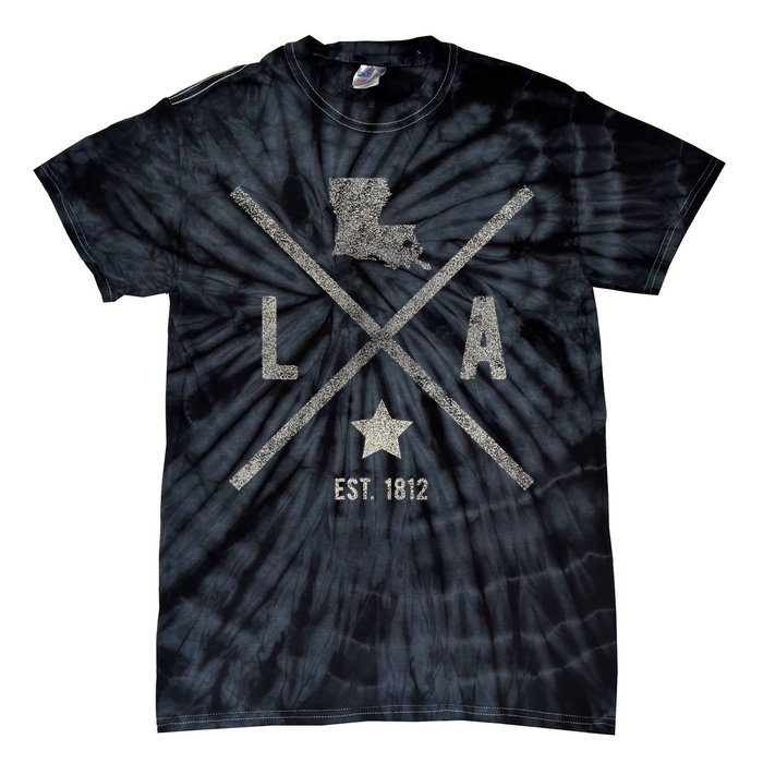 Vintage Louisiana Home State Outline La Map Silhouette Tie-Dye T-Shirt