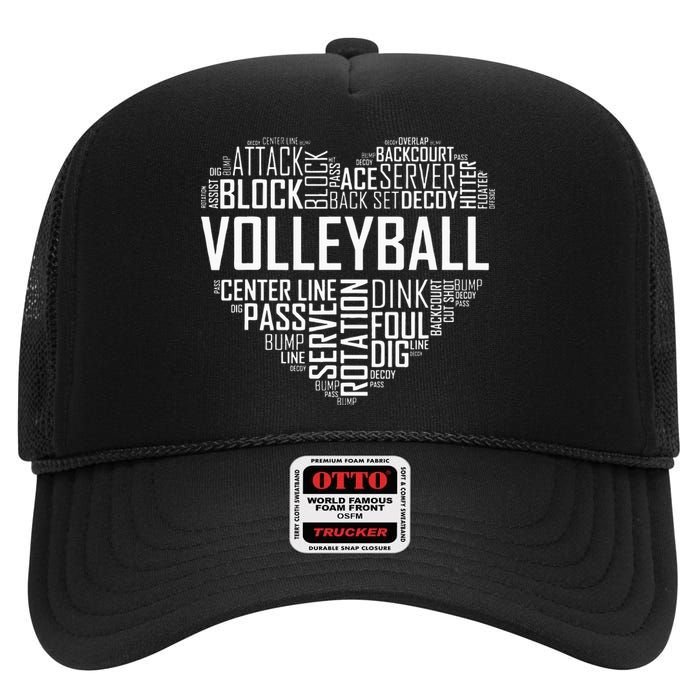 Volleyball Lover Heart Volley Gift For Players And Coaches High Crown Mesh Back Trucker Hat