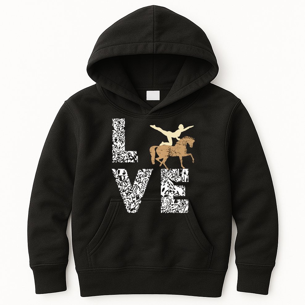 Vaulting Love Horseback Equestrian Horse Riding Acrobatics Kids Hoodie