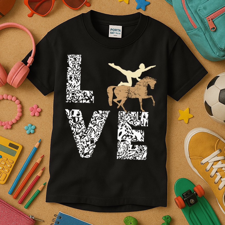 Vaulting Love Horseback Equestrian Horse Riding Acrobatics Kids T-Shirt