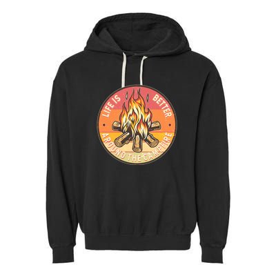 Vintage Life Is Better Around The Campfire Emblem Garment-Dyed Fleece Hoodie