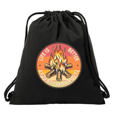 Vintage Life Is Better Around The Campfire Emblem Drawstring Bag