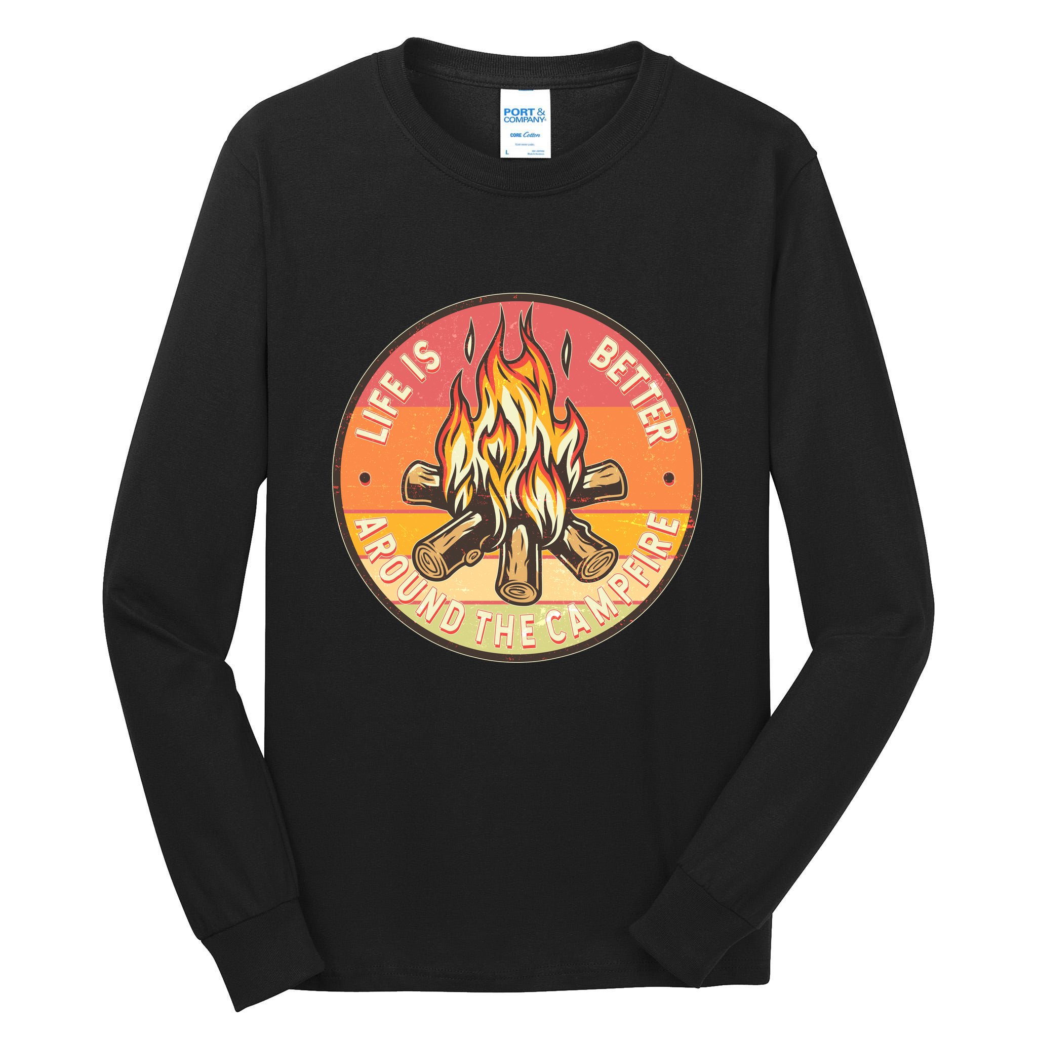 Vintage Life Is Better Around The Campfire Emblem Tall Long Sleeve T-Shirt