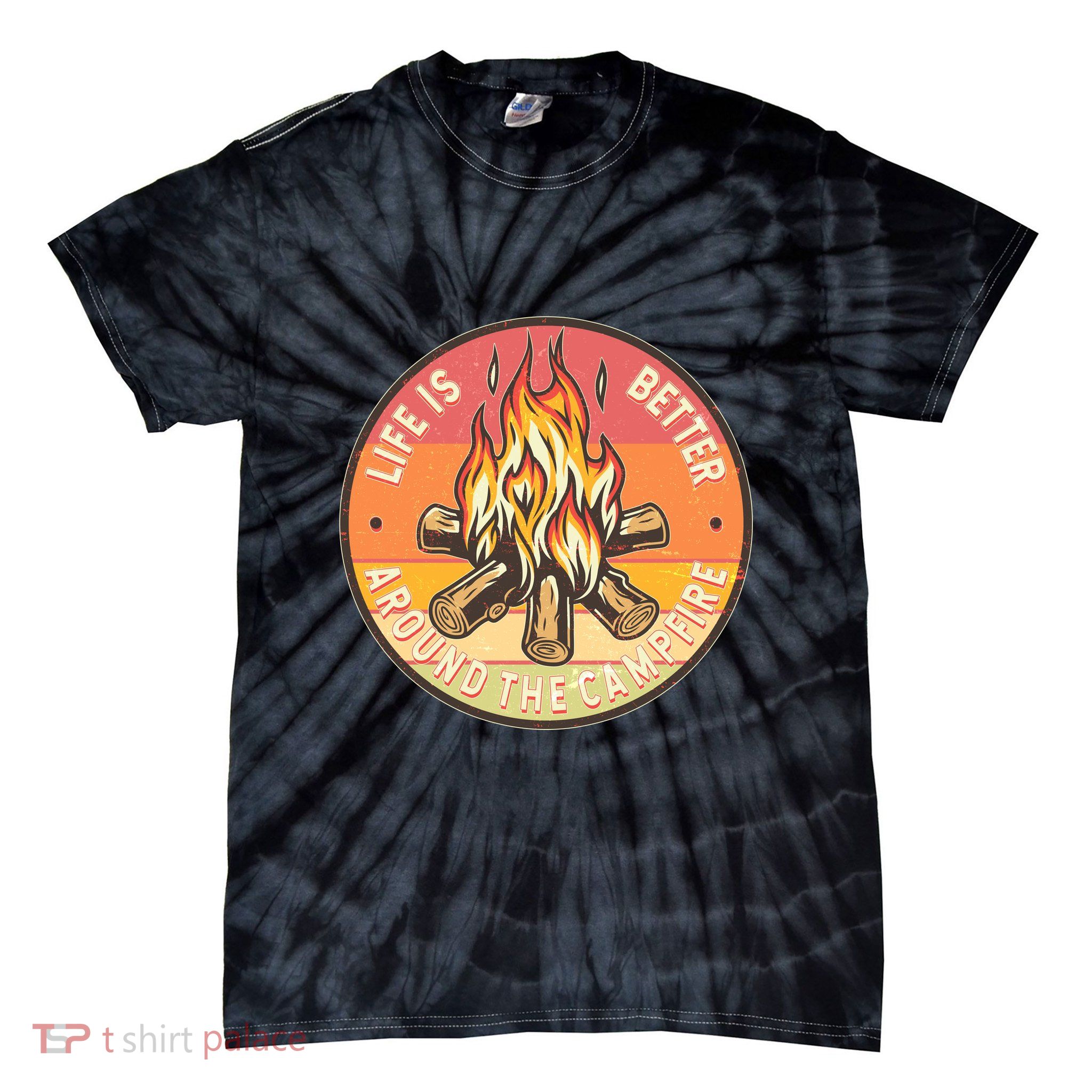Vintage Life Is Better Around The Campfire Emblem Tie-Dye T-Shirt