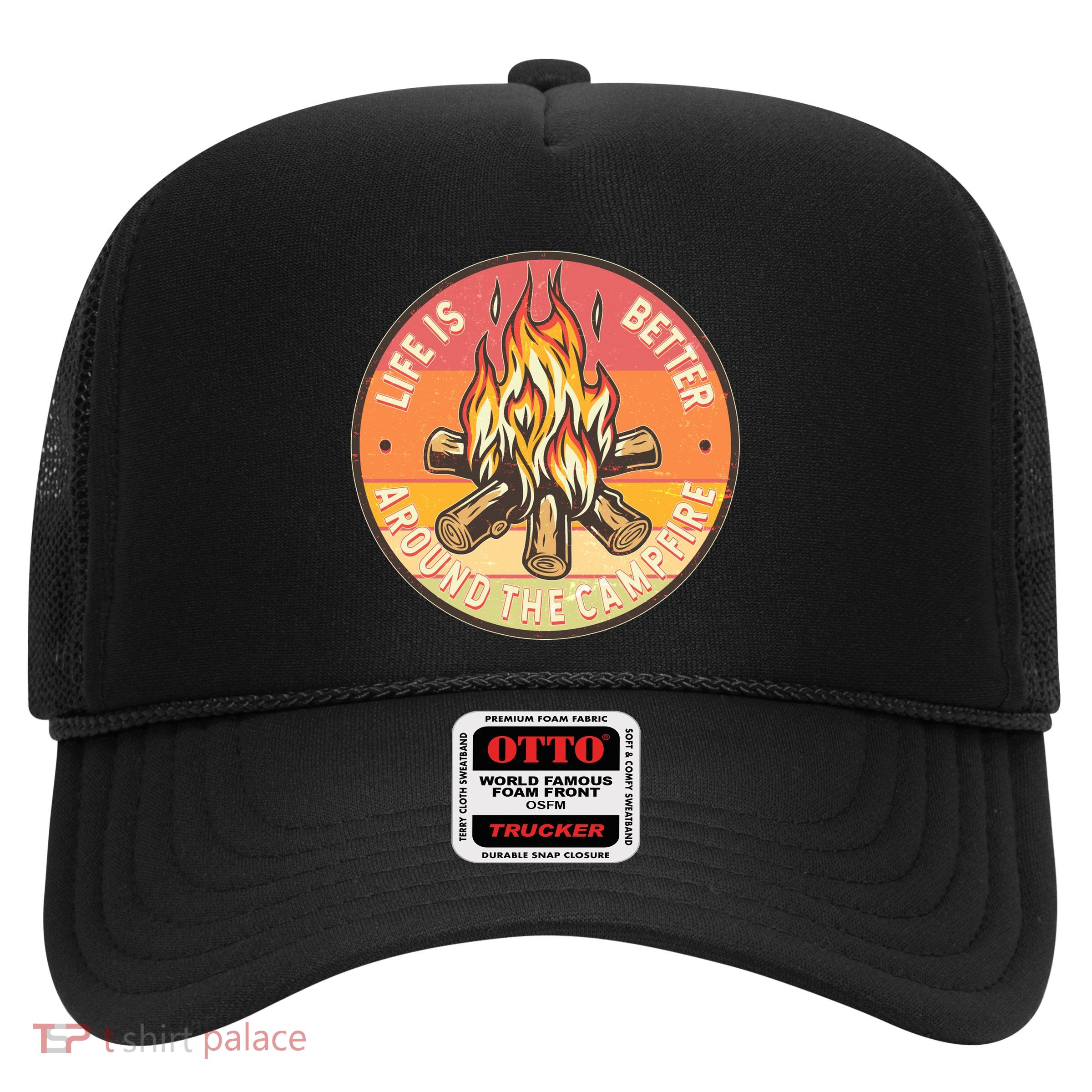 Vintage Life Is Better Around The Campfire Emblem Trucker Hat