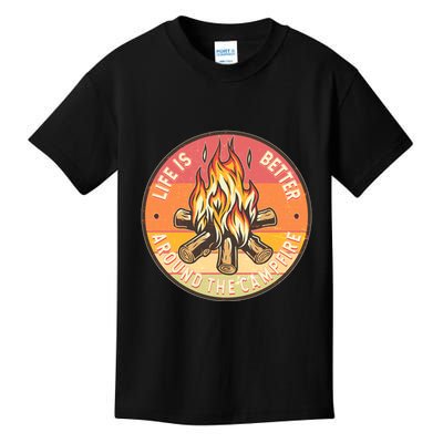 Vintage Life Is Better Around The Campfire Emblem Kids T-Shirt