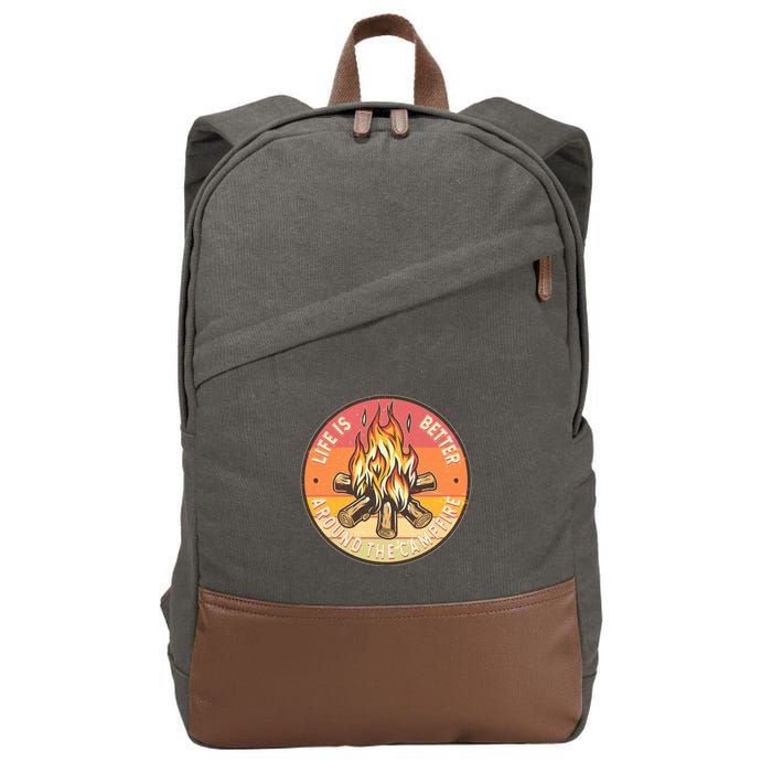 Vintage Life Is Better Around The Campfire Emblem Cotton Canvas Backpack