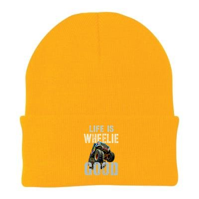 Vintage Life Is Wheelie Good Monster Truck Wheely Cool Dad Gift Knit Cap Winter Beanie