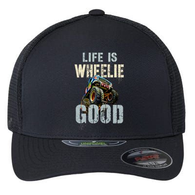 Vintage Life Is Wheelie Good Monster Truck Wheely Cool Dad Gift Flexfit Unipanel Trucker Cap