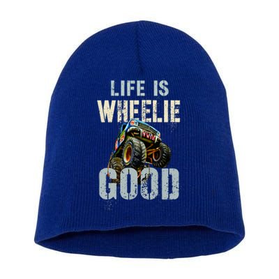 Vintage Life Is Wheelie Good Monster Truck Wheely Cool Dad Gift Short Acrylic Beanie