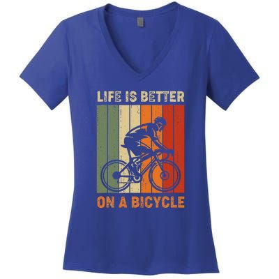 Vintage Life Is Better On A Bicycle Women's V-Neck T-Shirt