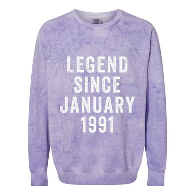 Vintage Legend January 1991 Funny Birthday Colorblast Crewneck Sweatshirt