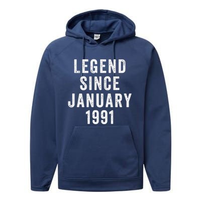 Vintage Legend January 1991 Funny Birthday Performance Fleece Hoodie