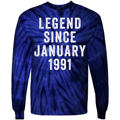 Vintage Legend January 1991 Funny Birthday Tie-Dye Long Sleeve Shirt