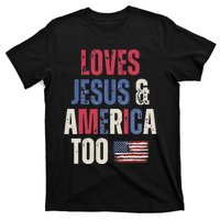 Vintage Loves Jesus And America Too Patriotic Proud US.Flag T-Shirt