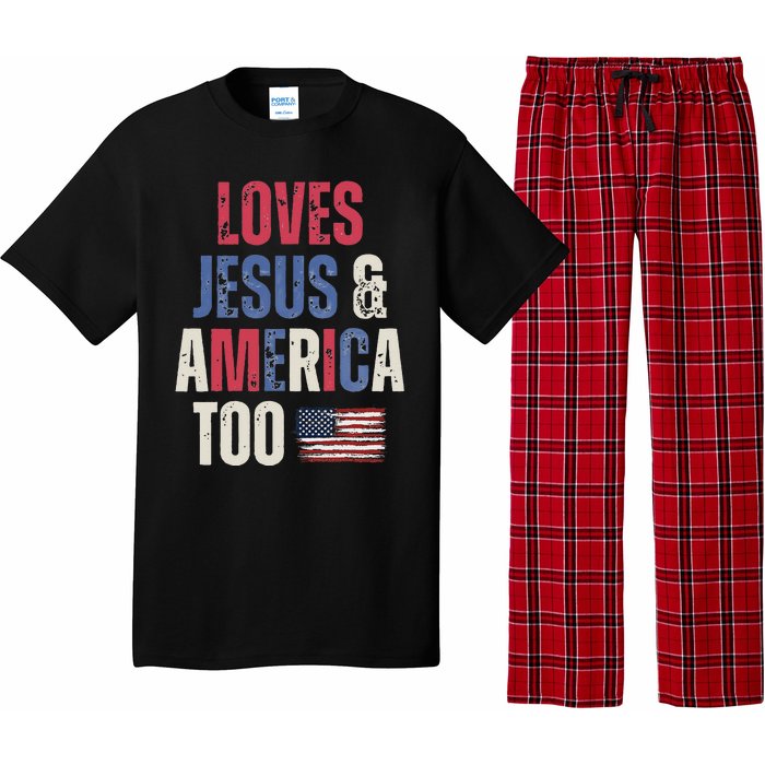 Vintage Loves Jesus And America Too Patriotic Proud US.Flag Pajama Set