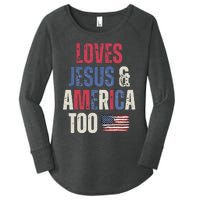 Vintage Loves Jesus And America Too Patriotic Proud US.Flag Women's Perfect Tri Tunic Long Sleeve Shirt