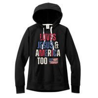 Vintage Loves Jesus And America Too Patriotic Proud US.Flag Women's Fleece Hoodie