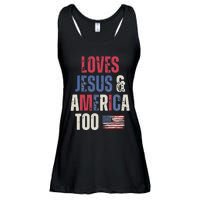 Vintage Loves Jesus And America Too Patriotic Proud US.Flag Ladies Essential Flowy Tank