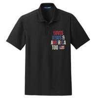 Vintage Loves Jesus And America Too Patriotic Proud US.Flag Dry Zone Grid Polo